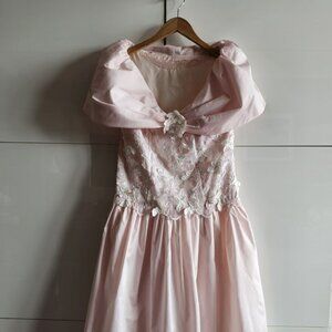 VTG 1980s pink Off-shoulder princess cocktail Prom Bridesmaid Dress